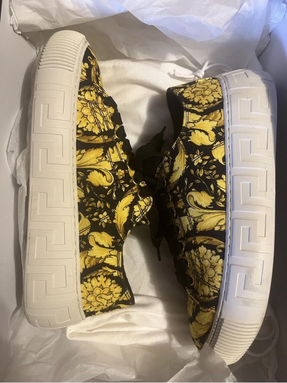 Versace Black and Yellow Floral Platform Sneakers